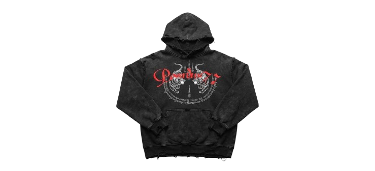 Sak Yant Hoodie, Washed Black – Blood, front