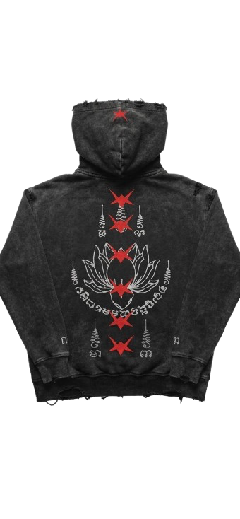 Sak Yant Hoodie, Washed Black – Blood, back